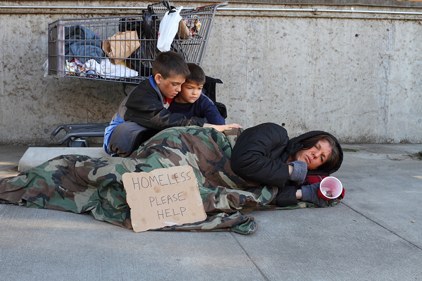 Mother and 2 children living on the street