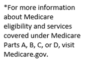 Text Box: *For more information about Medicare eligibility and services covered under Medicare Parts A, B, C, or D, visit Medicare.gov. 