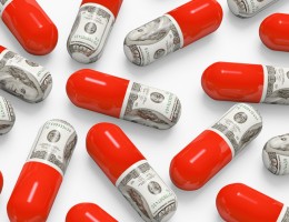 Pills decorated with dollar bills