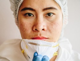 Asian masked healthcare worker