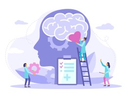 drawing with people working on a brain